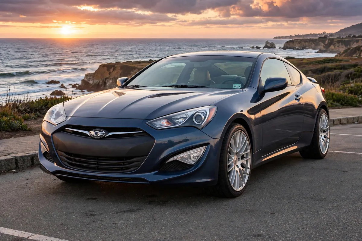 AI-generated view of a 2013 Hyundai Genesis Coupe 2.0T Premium with TSW Max wheels