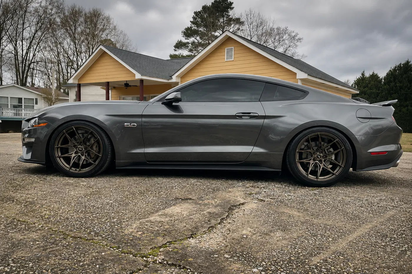 AI-generated view of a 2018 Ford Mustang GT with Savini SV-5 wheels
