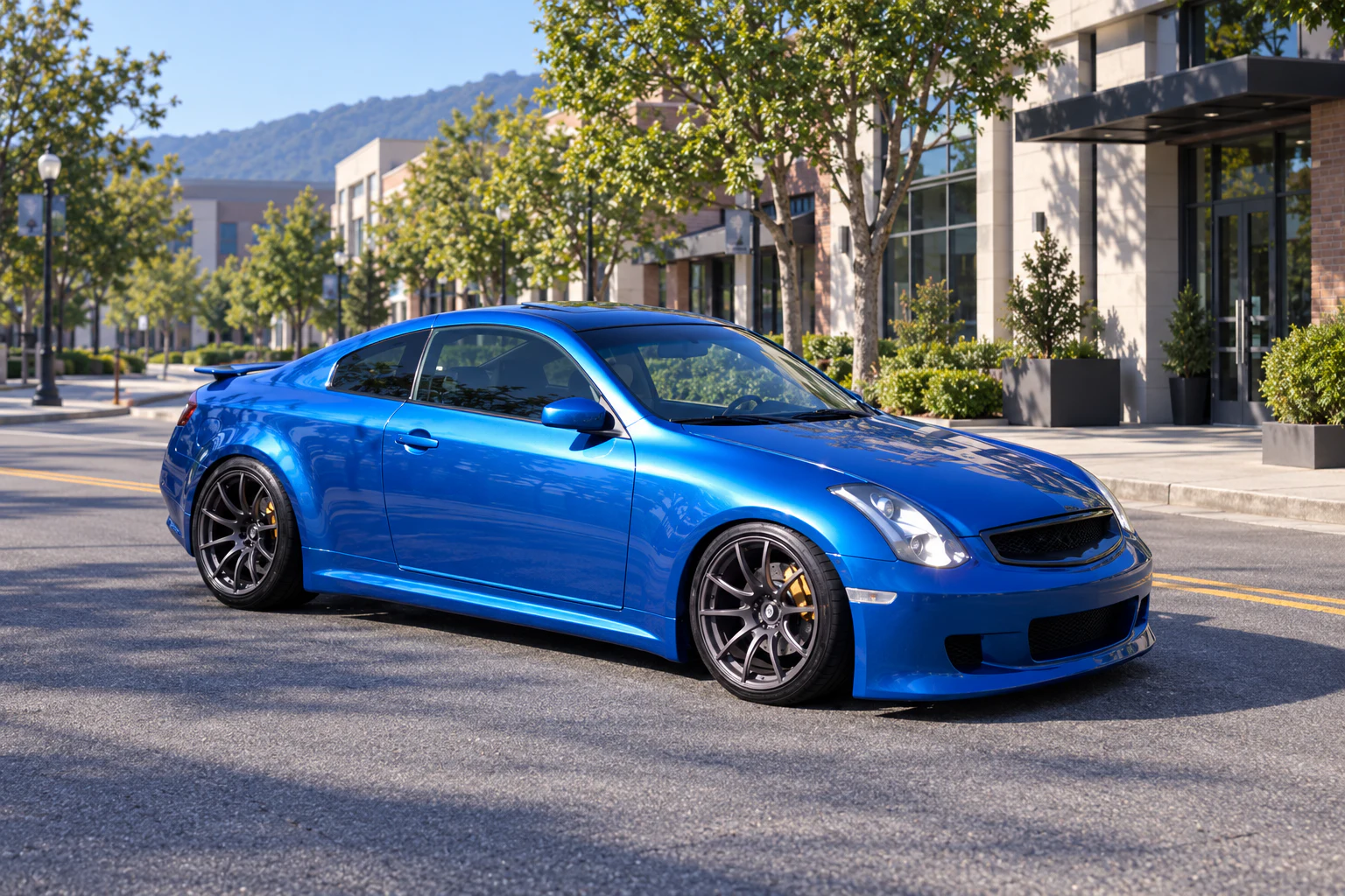 AI-generated view of a 2003 Infiniti G35 Coupe with WedsSport SA-55M wheels