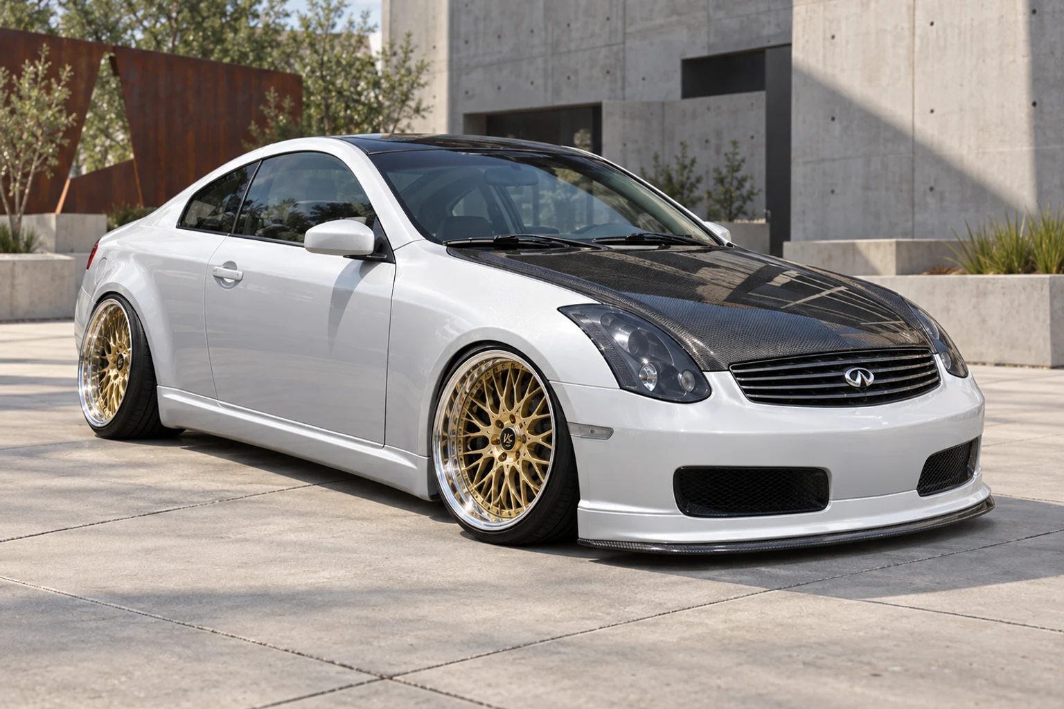 AI-generated view of a 2004 Infiniti G35 Coupe with Work VS-MS wheels
