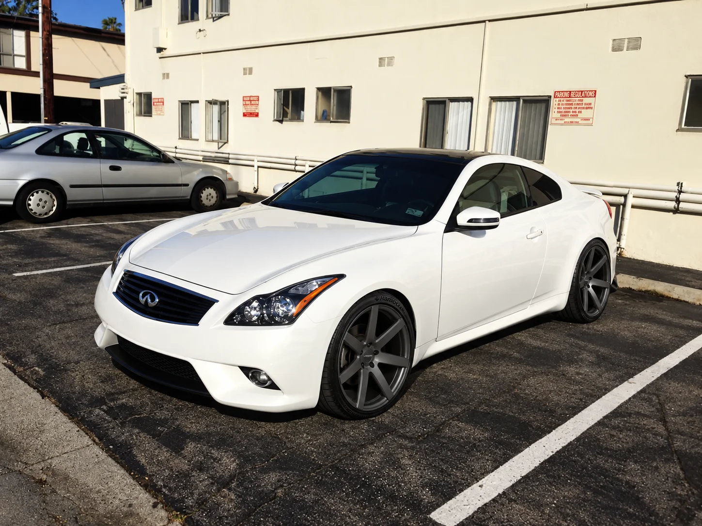 AI-generated view of a 2012 Infiniti G37 Journey Coupe with Vossen CV7 wheels