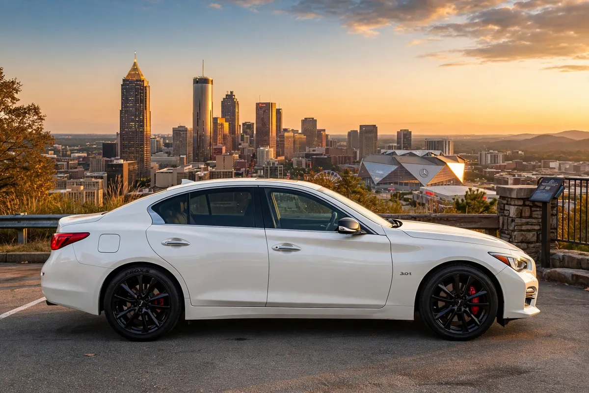 AI-generated view of a 2016 Infiniti Q50 3.0t Premium with RTX Arai wheels