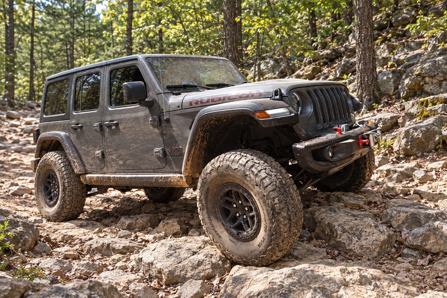 AI-generated view of a 2020 Jeep Wrangler Unlimited Rubicon Diesel with AEV Borah wheels