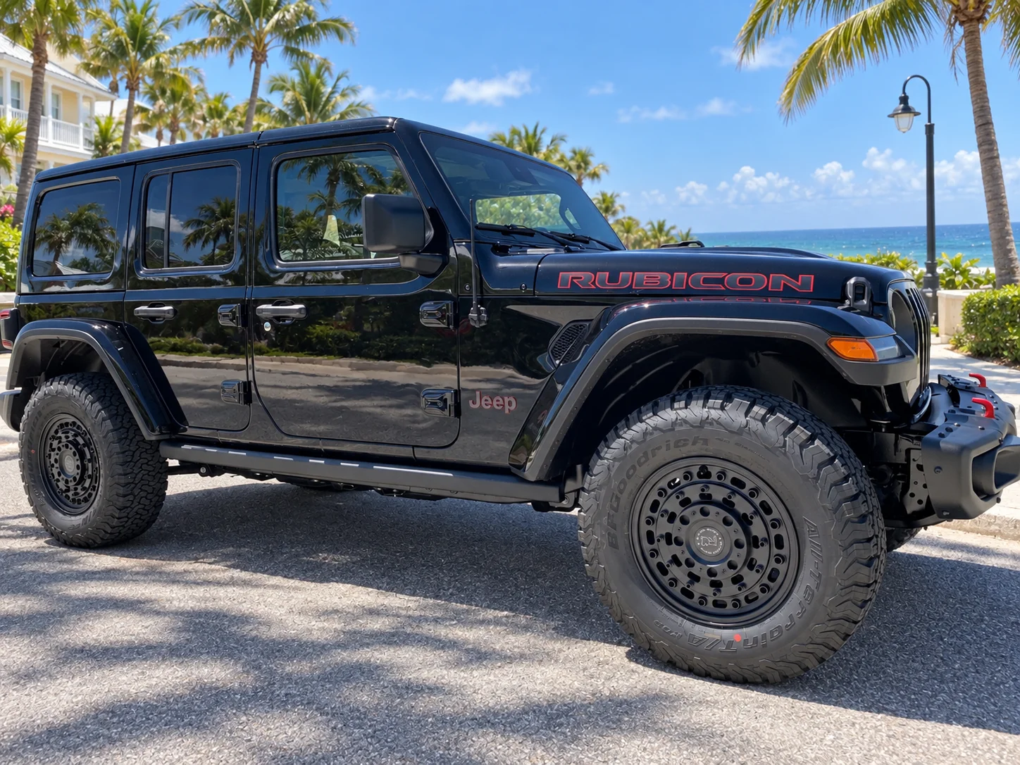 AI-generated view of a 2021 Jeep Wrangler Unlimited Rubicon with Black Rhino Arsenal wheels