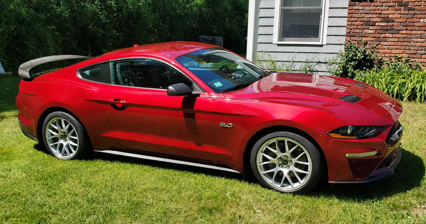 AI-generated view of a 2018 Ford Mustang GT Premium with Apex EC-7 wheels