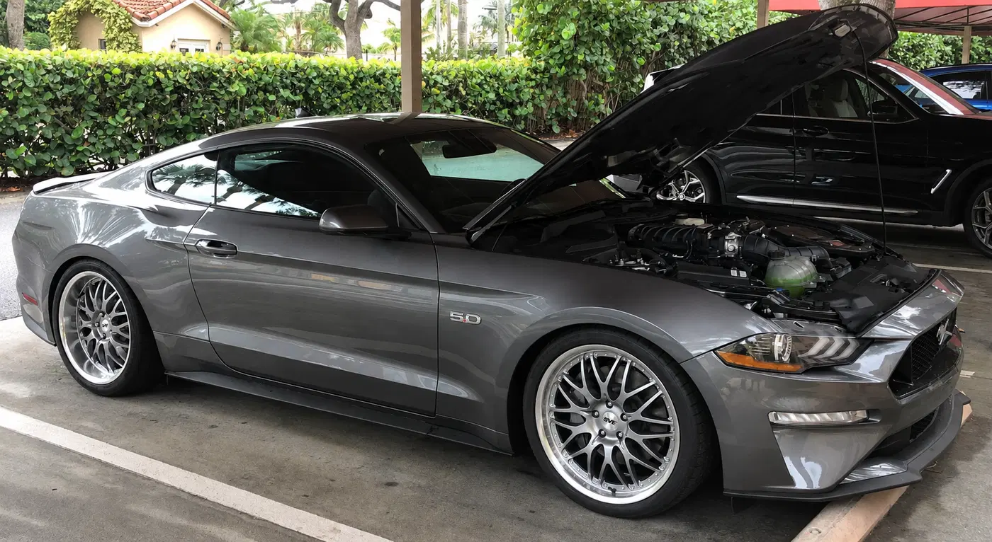 AI-generated view of a 2021 Ford Mustang GT Roushcharged with SVE Series 3 wheels