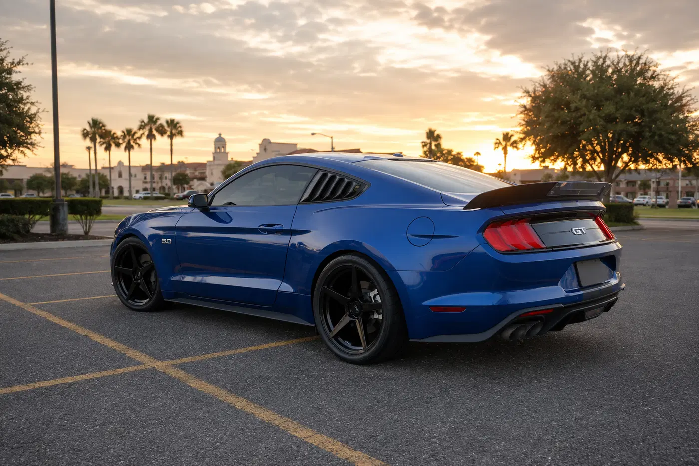 AI-generated view of a 2018 Ford Mustang GT with LMR SVE XS5 wheels