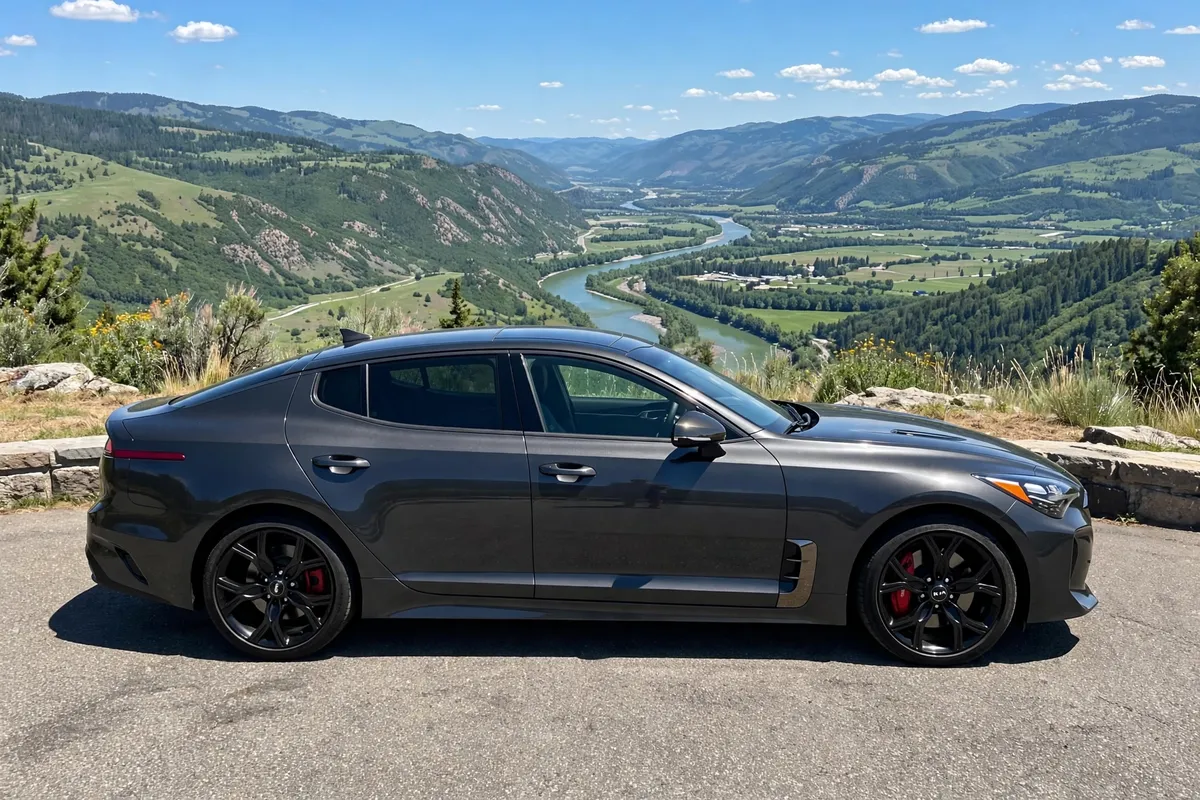 AI-generated view of a 2019 Kia Stinger GT with Asanti Black ABL-11 Sirius wheels