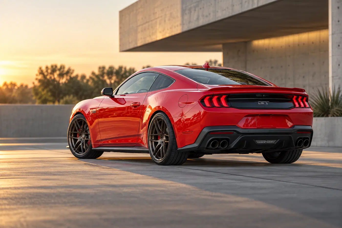 AI-generated view of a 2024 Ford Mustang GT Premium Performance Pack with Velgen VF5 wheels