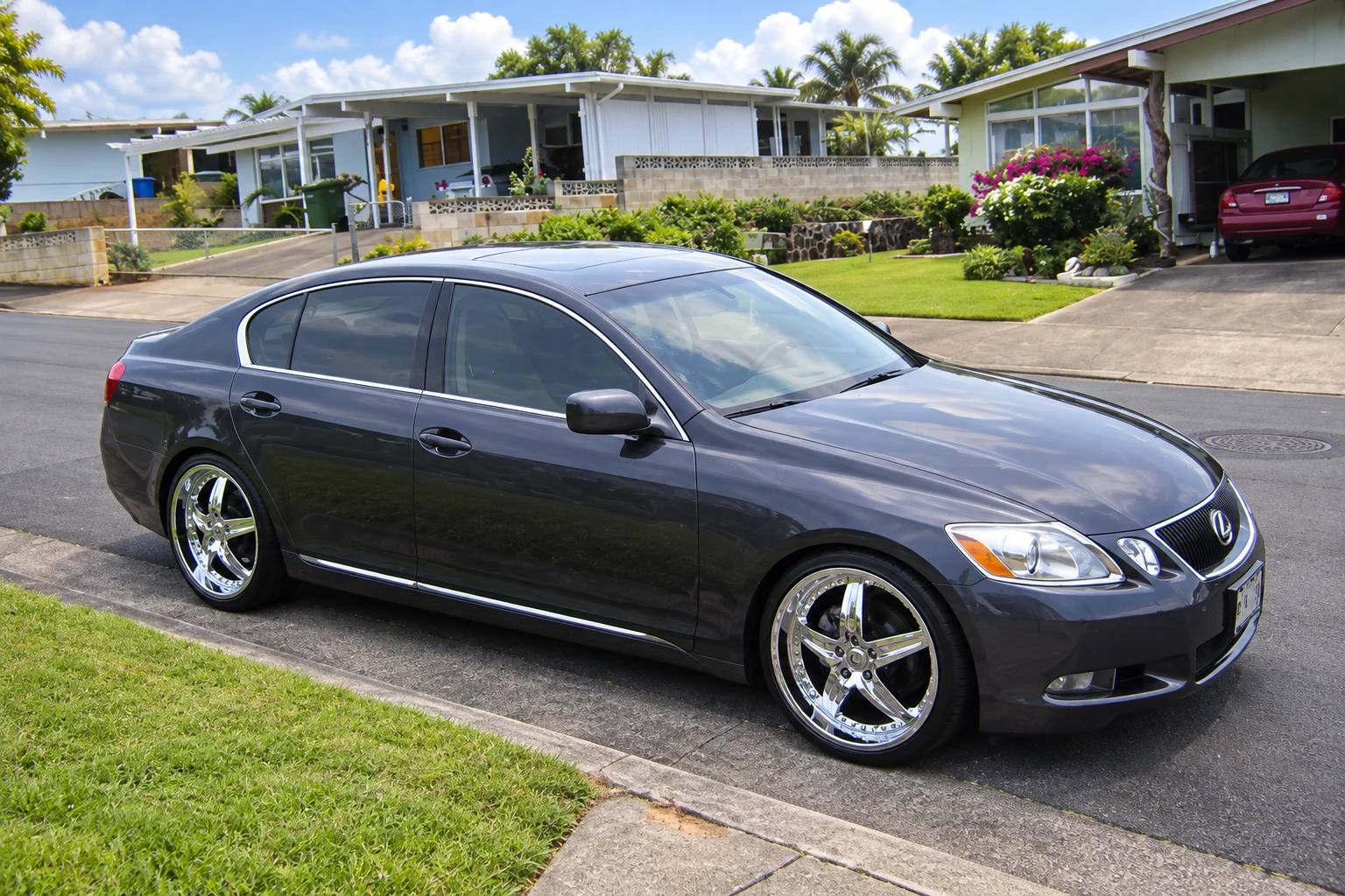 AI-generated view of a 2006 Lexus GS300 RWD with Drive Moonshine 5 wheels