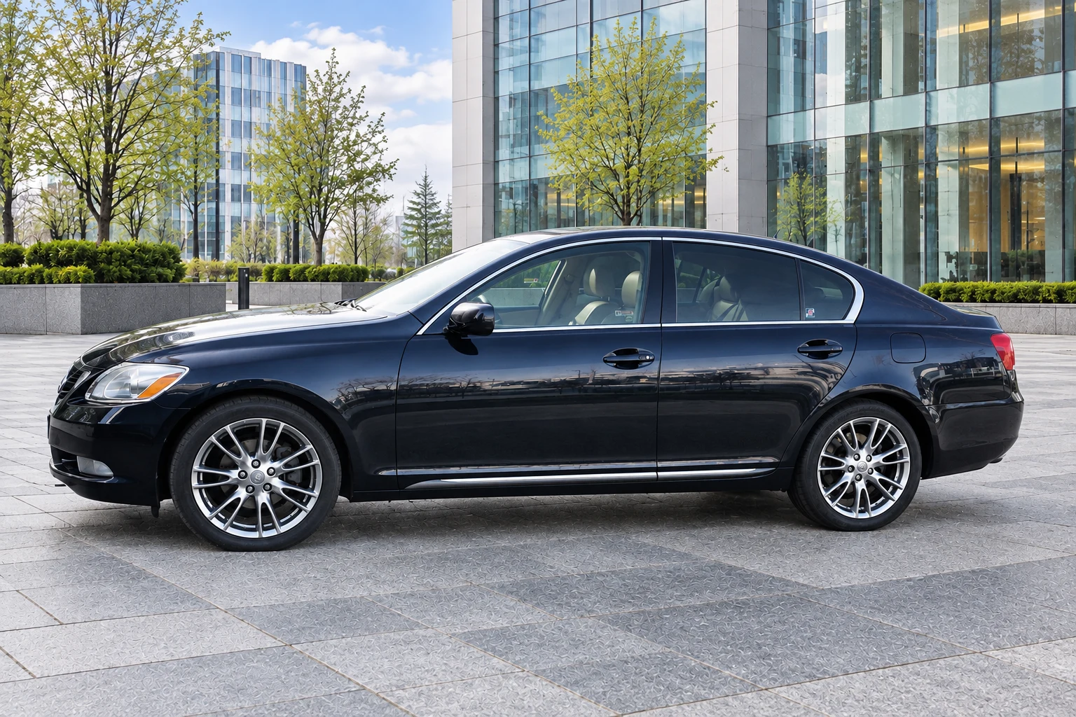 AI-generated view of a 2006 Lexus GS300 with Infiniti G37 Sport OEM wheels