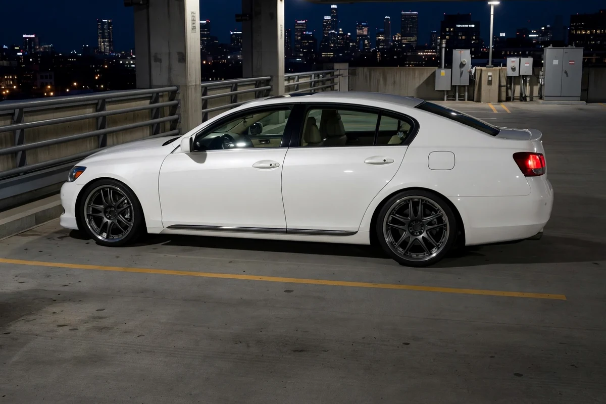 AI-generated view of a 2006 Lexus GS 300 with Volk Racing GT-V wheels