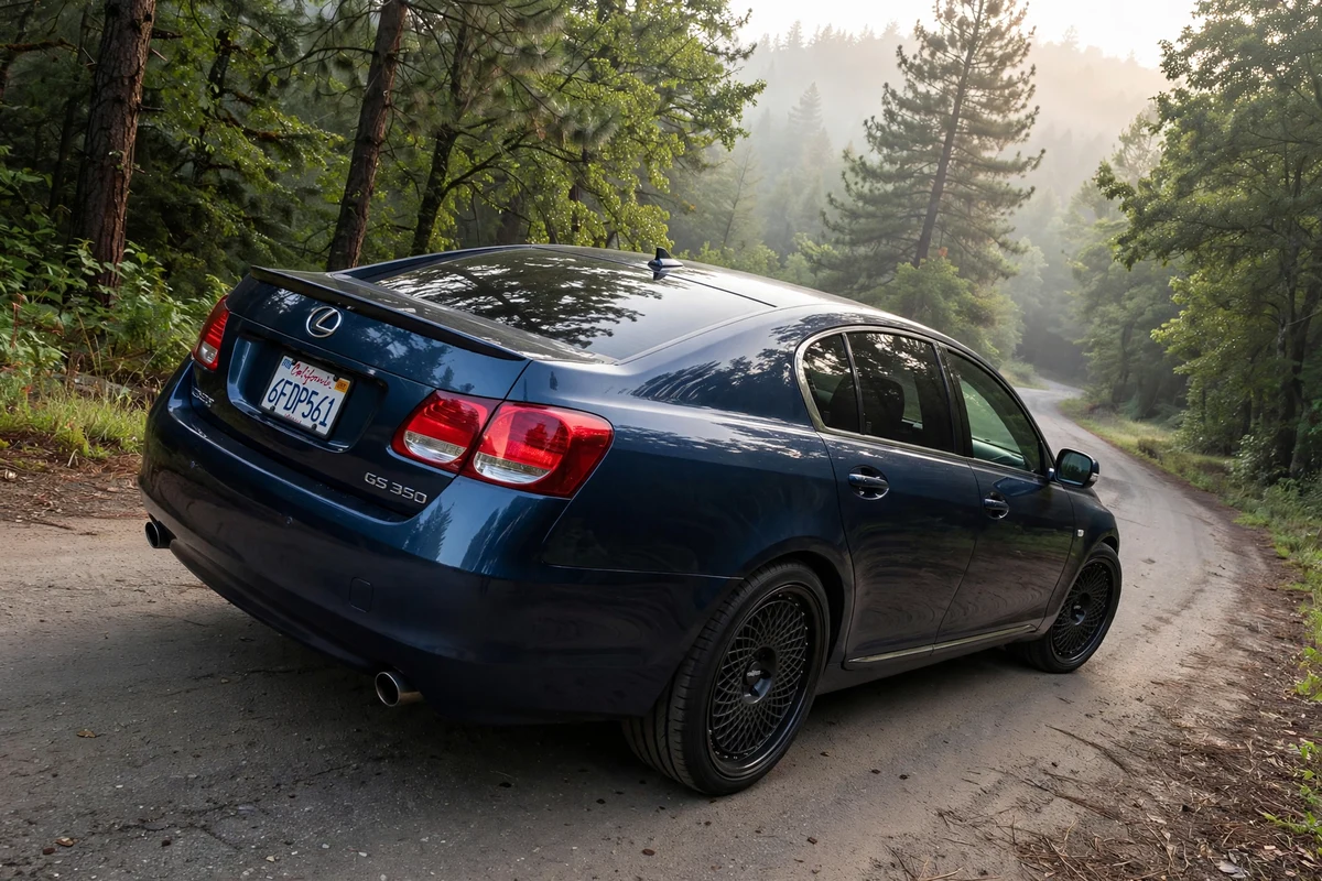 AI-generated view of a 2008 Lexus GS350 with Rotiform QBL Concave wheels