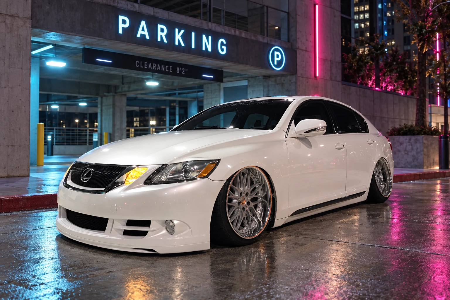 AI-generated view of a 2008 Lexus GS350 AWD with Leon Hardiritt Bugel wheels