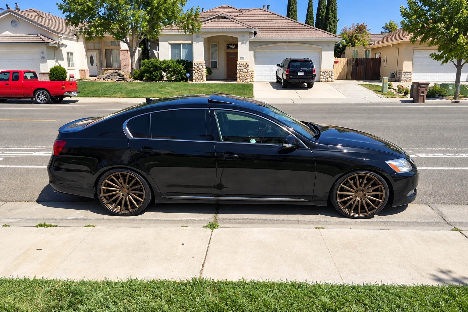 AI-generated view of a 2008 Lexus GS350 with Vossen VFS · exact variant N/A wheels