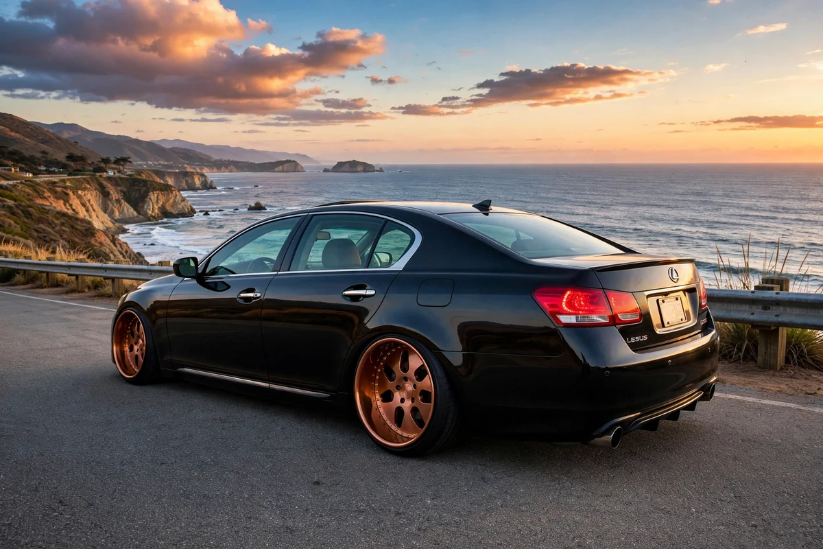AI-generated view of a 2008 Lexus GS350 AWD with VIP Modular VX310 wheels