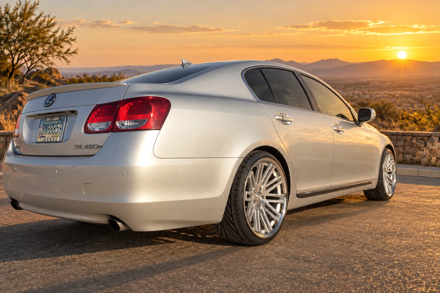AI-generated view of a 2008 Lexus GS450h with Concept One CS20 wheels
