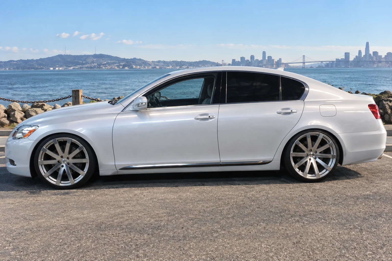 AI-generated view of a 2008 Lexus GS460 with TSW Brooklands wheels