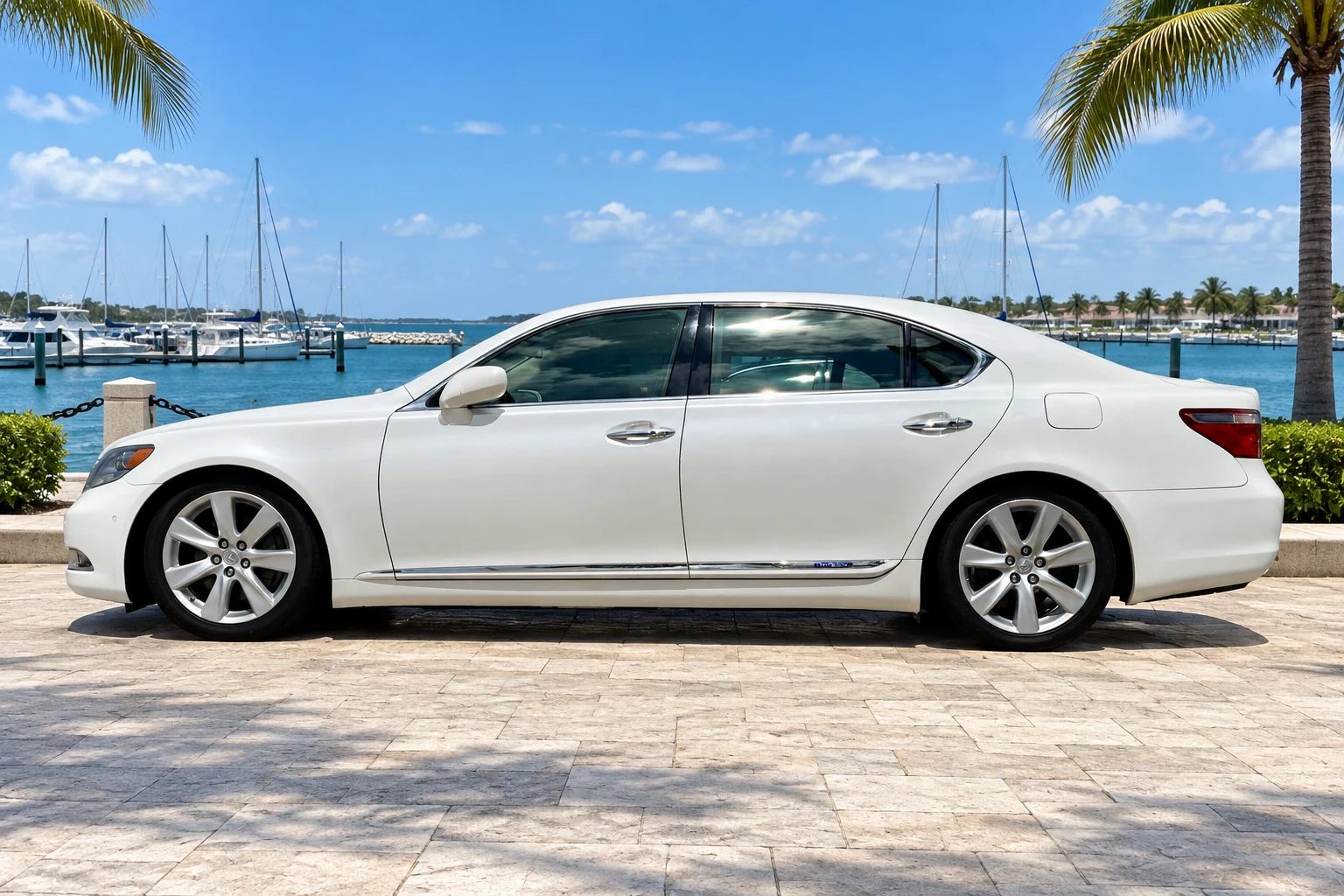 AI-generated view of a 2008 Lexus GS460 with Lexus LS600hL OEM wheels