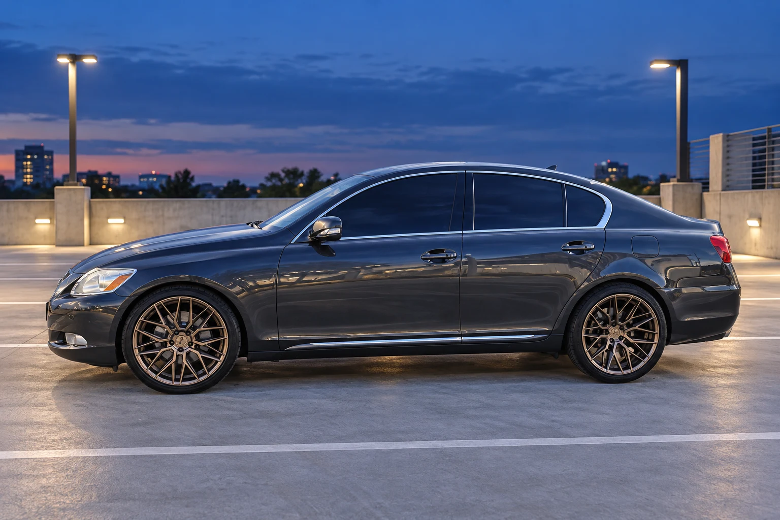 AI-generated view of a 2009 Lexus GS350 with Niche Gamma wheels