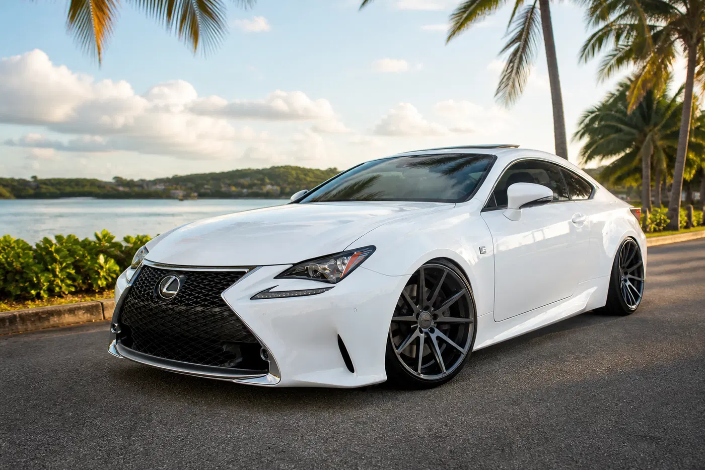AI-generated view of a 2015 Lexus RC 350 F Sport RWD with Vossen VFS1 wheels