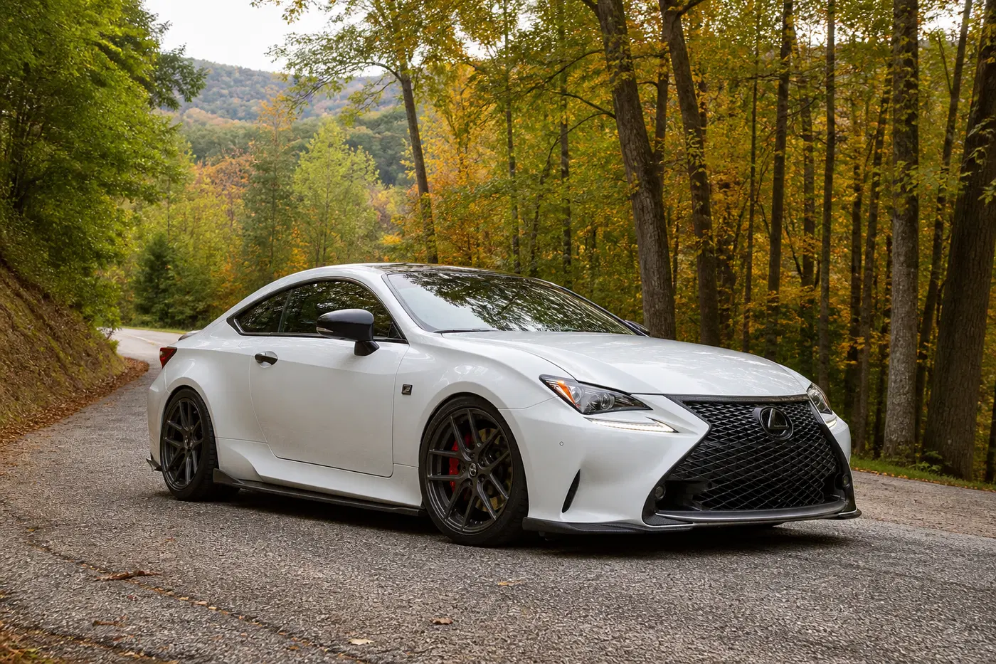 AI-generated view of a 2015 Lexus RC 350 F-Sport with Vossen VSF-6 wheels