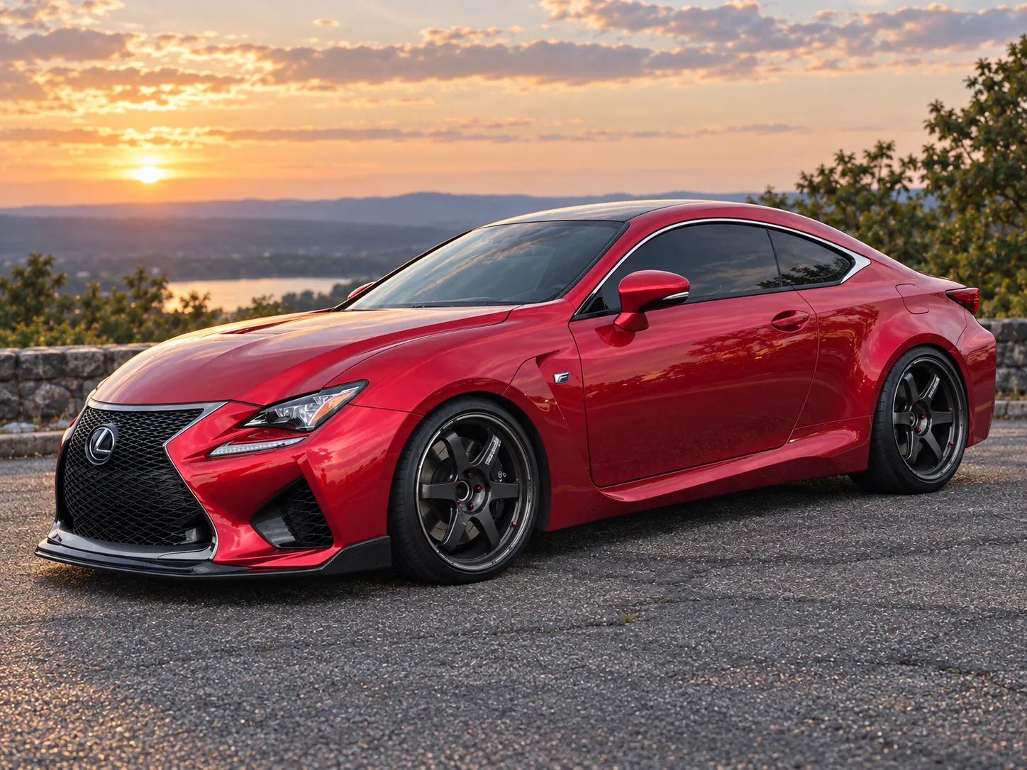 AI-generated view of a 2015 Lexus RC F with Volk TE37 Ultra Track Edition wheels