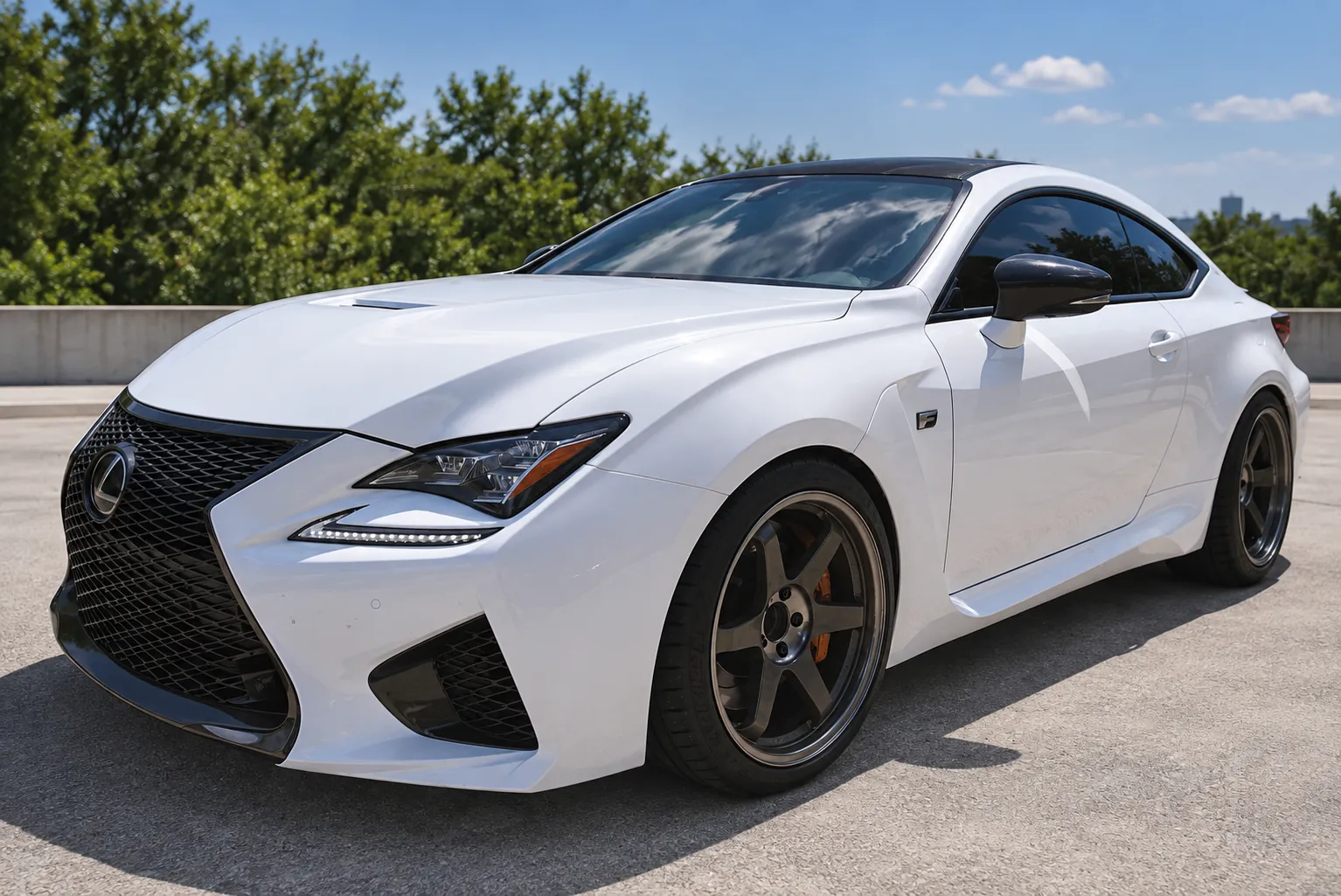 AI-generated view of a 2017 Lexus RC F with Volk TE37SL wheels