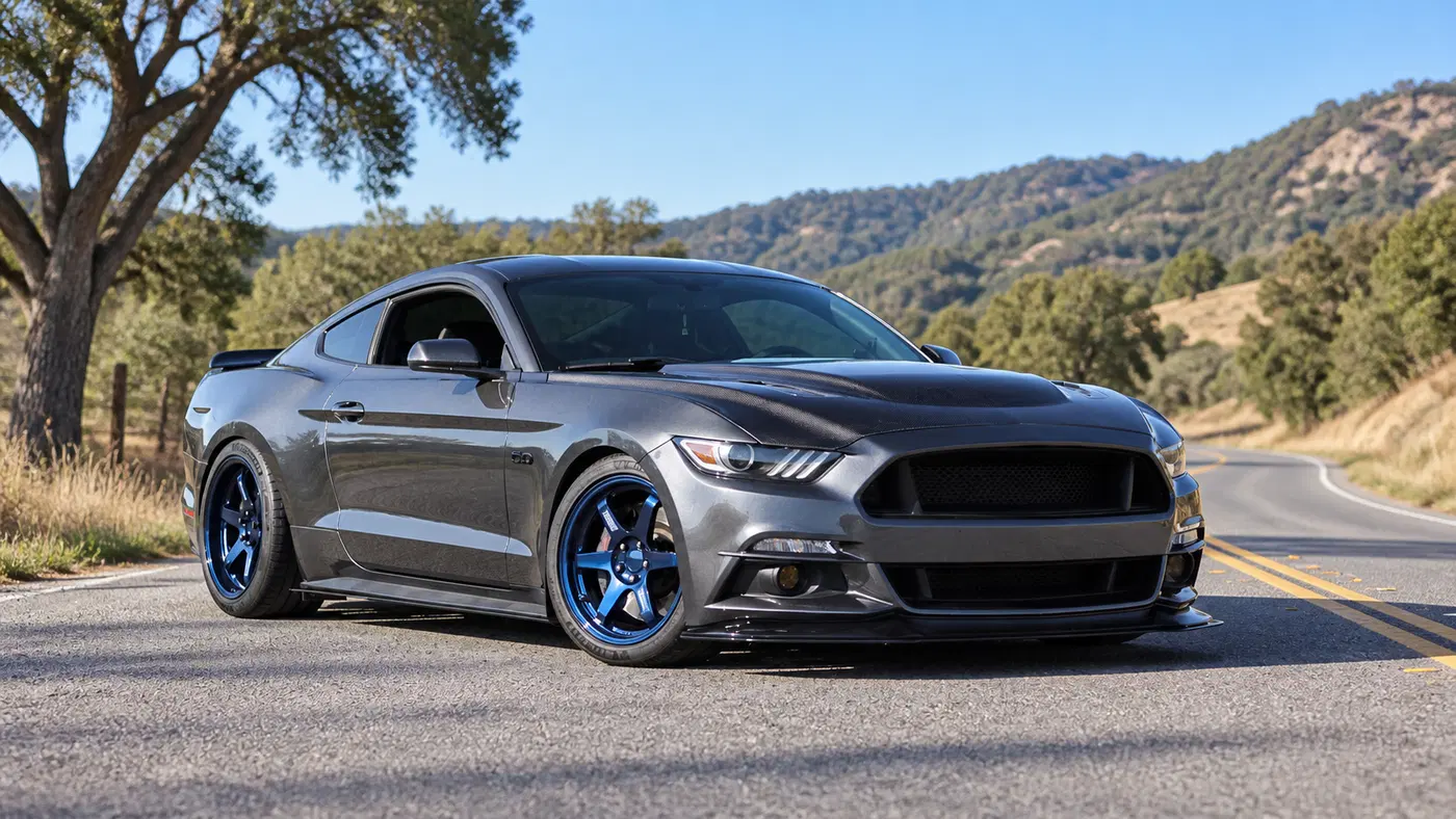 AI-generated view of a 2016 Ford Mustang GT PP with Volk Racing TE37 OG wheels