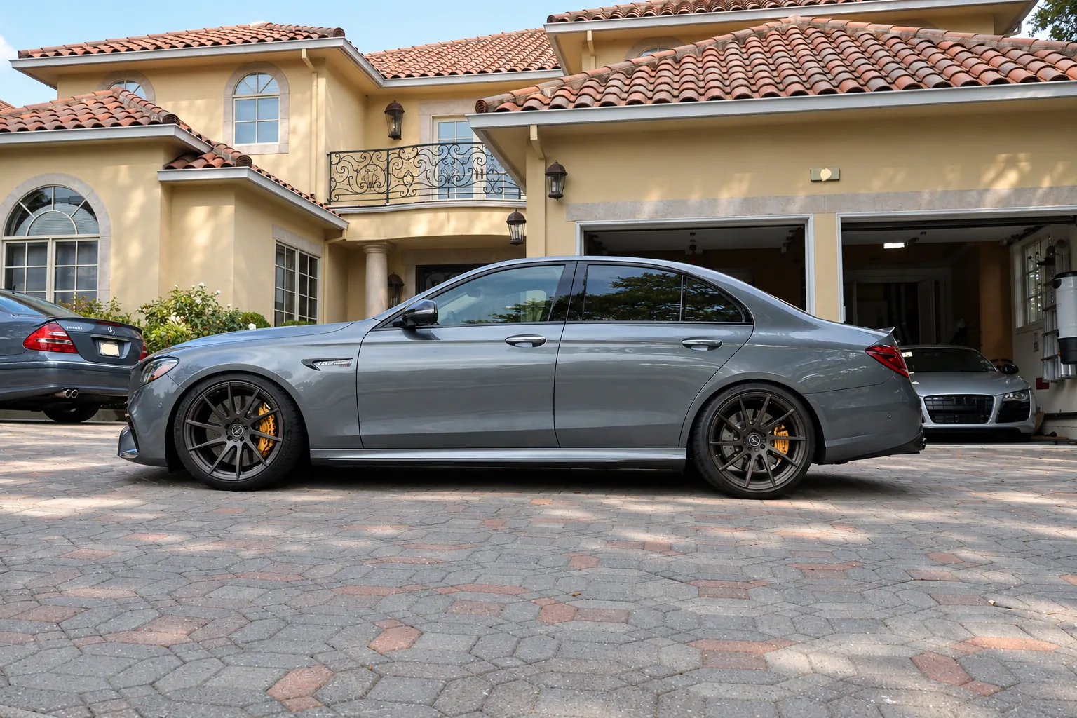 AI-generated view of a 2018 Mercedes-Benz E63 S AMG with Brixton Forged R10D wheels