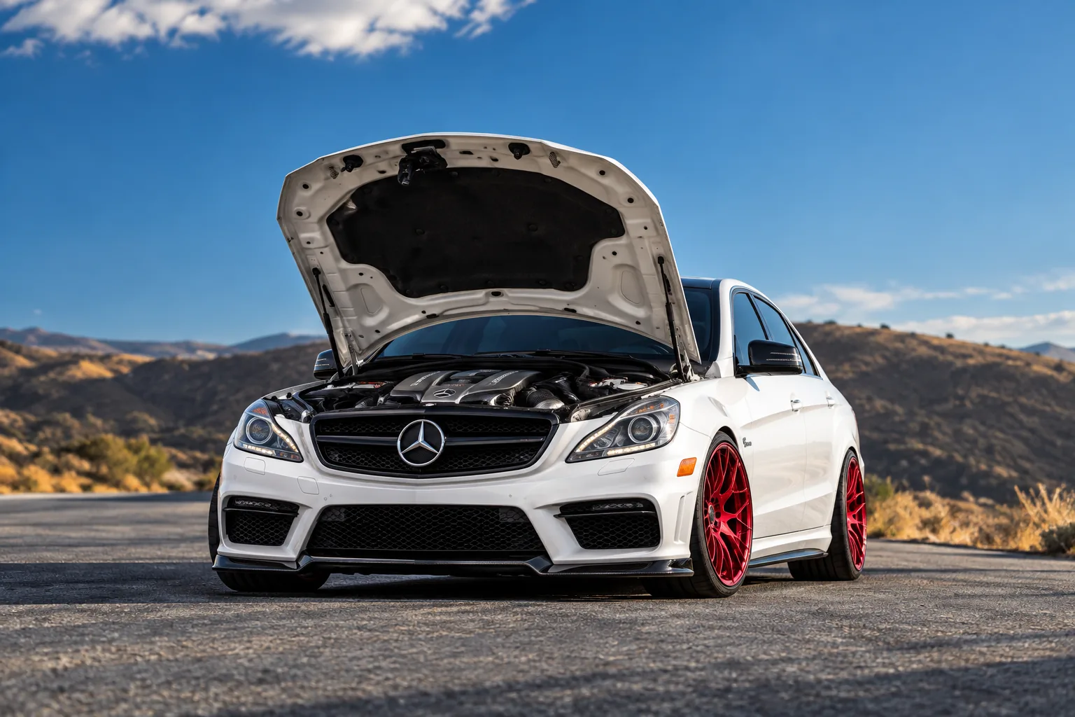 AI-generated view of a 2014 Mercedes-Benz E63 S with Rohana N/A wheels