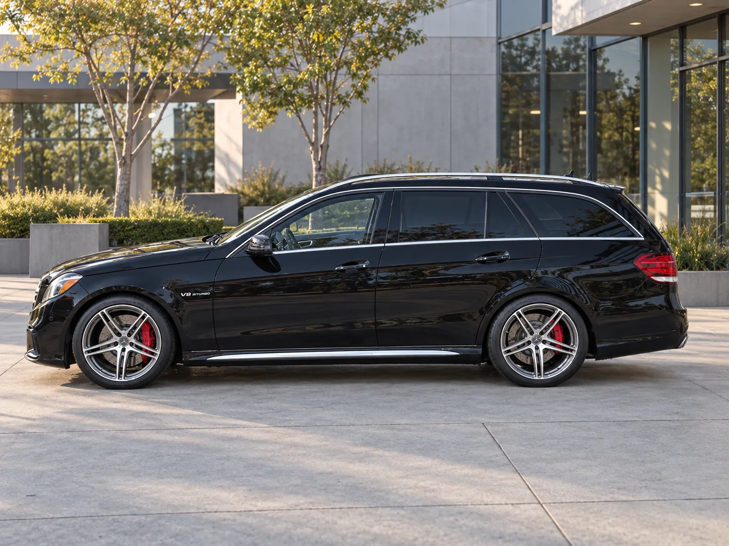 AI-generated view of a 2015 Mercedes-Benz E63 S Wagon with BC Forged N/A wheels