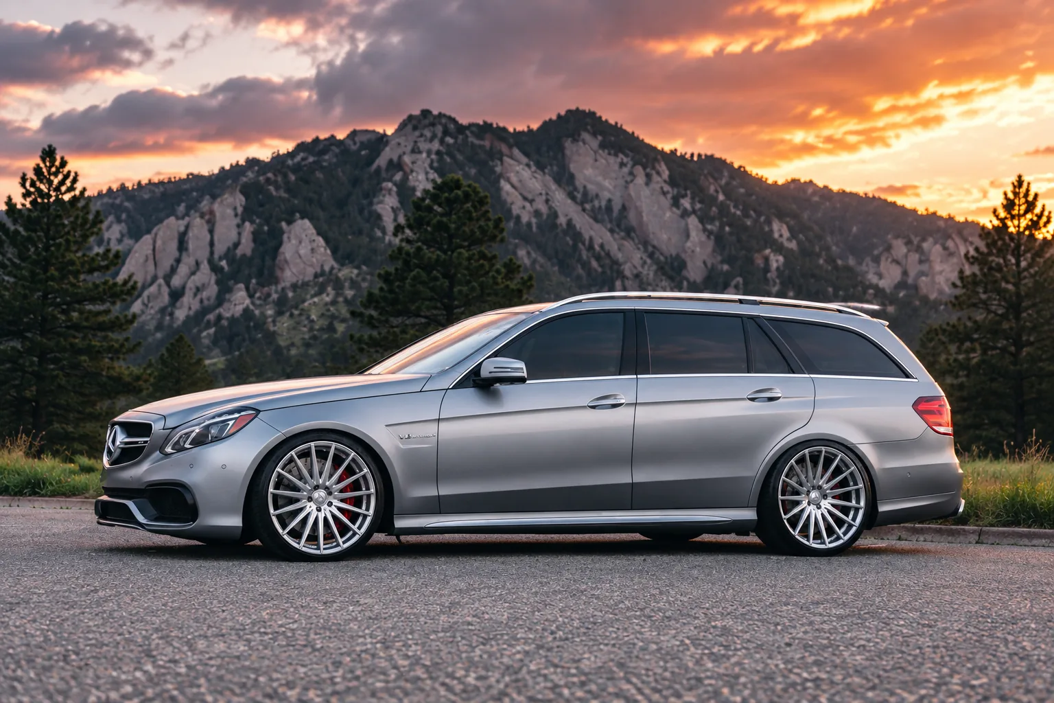 AI-generated view of a 2016 Mercedes-Benz E63 S 4MATIC with Vossen VFF-2 wheels