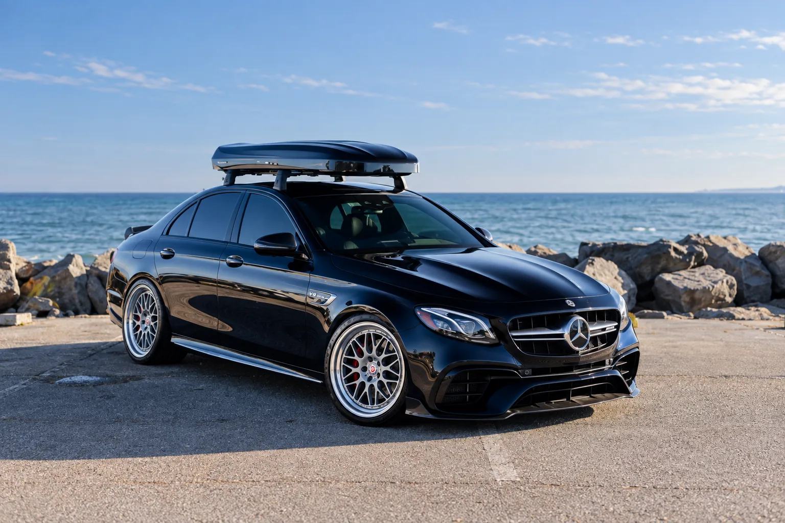 AI-generated view of a 2019 Mercedes-Benz E63 S AMG with HRE Classic 300 wheels