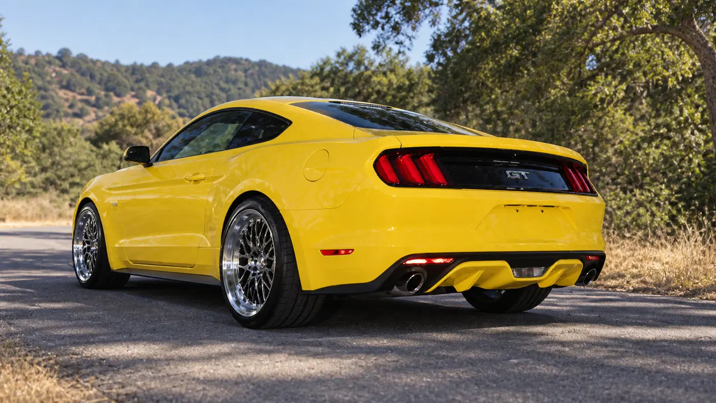 AI-generated view of a 2015 Ford Mustang GT PP with MRR UO3 wheels