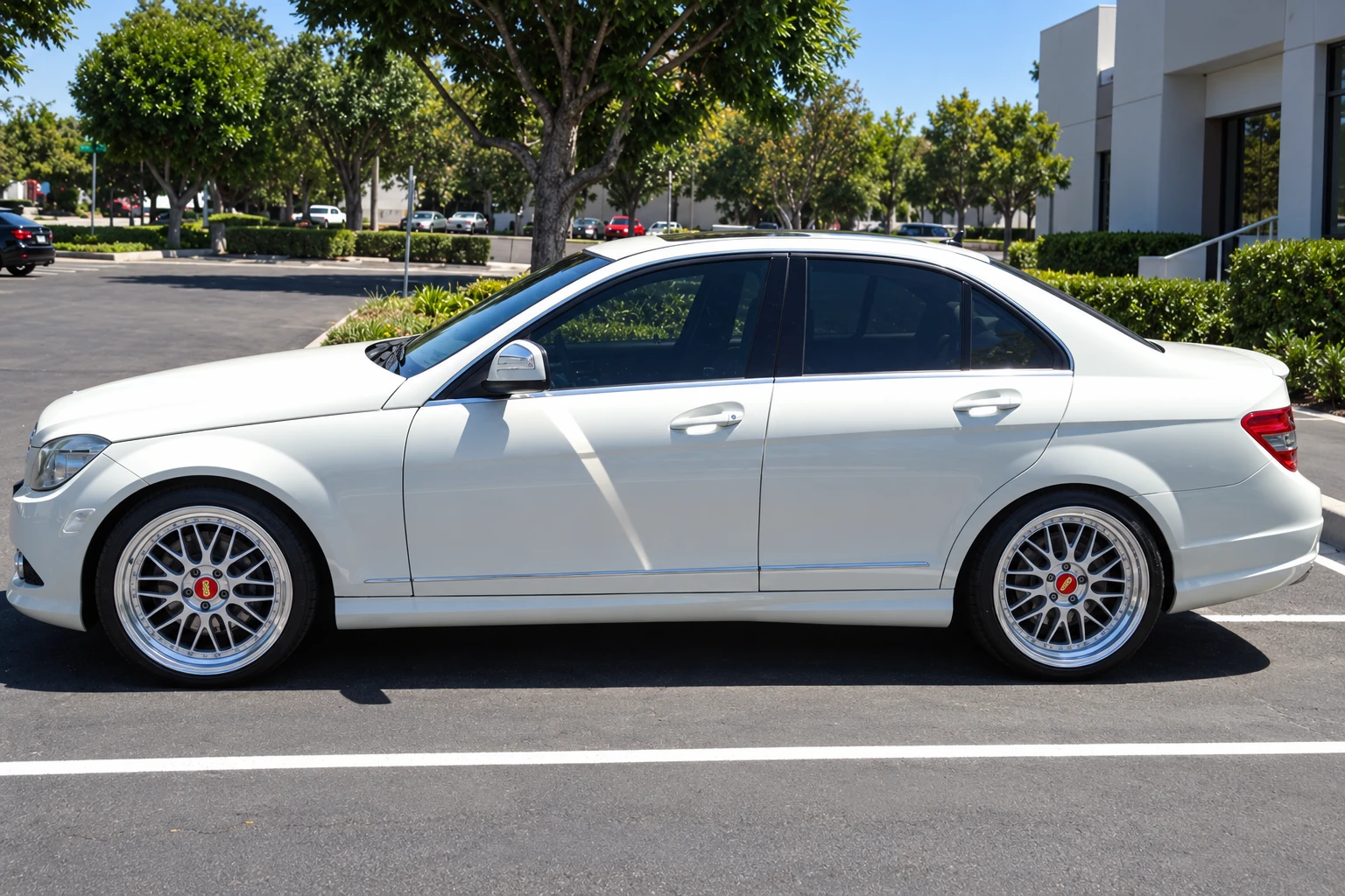AI-generated view of a 2008 Mercedes-Benz C350 with ESM BBS LM-style replica wheels