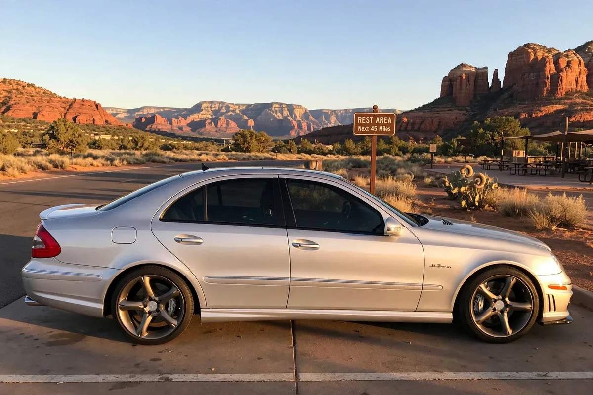 AI-generated view of a 2009 Mercedes-Benz E63 AMG with Lorinser RS 6 wheels