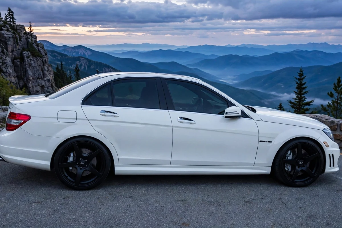 AI-generated view of a 2010 Mercedes-Benz C63 AMG with ADV.1 Flow Spec wheels