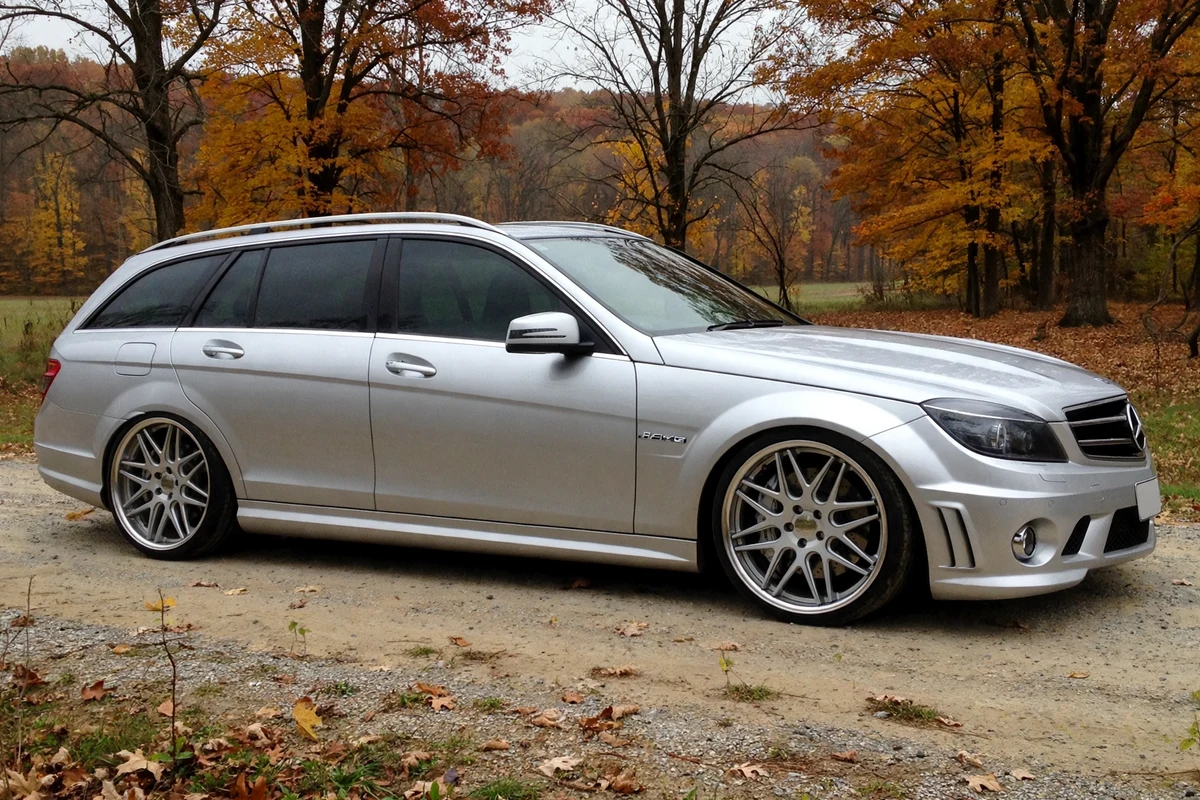 AI-generated view of a 2010 Mercedes-Benz C63 AMG Wagon with Work CV202 wheels