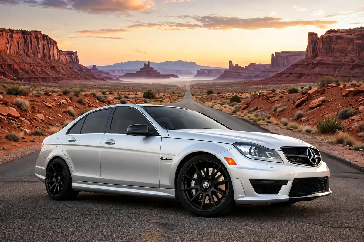 AI-generated view of a 2013 Mercedes-Benz C63 AMG with Forgestar CF10 wheels