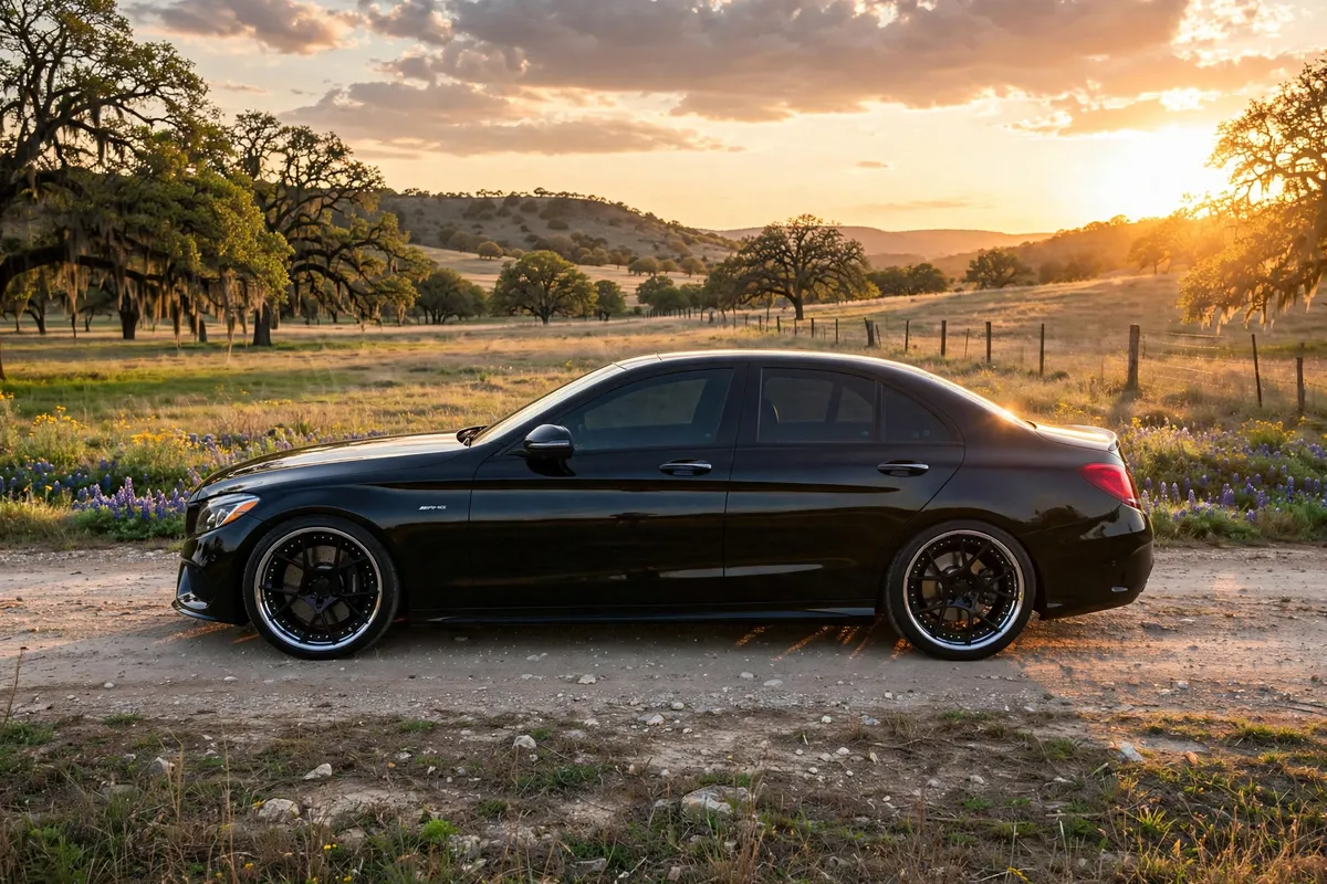 AI-generated view of a 2016 Mercedes-Benz C450 AMG with Rotiform KPS wheels