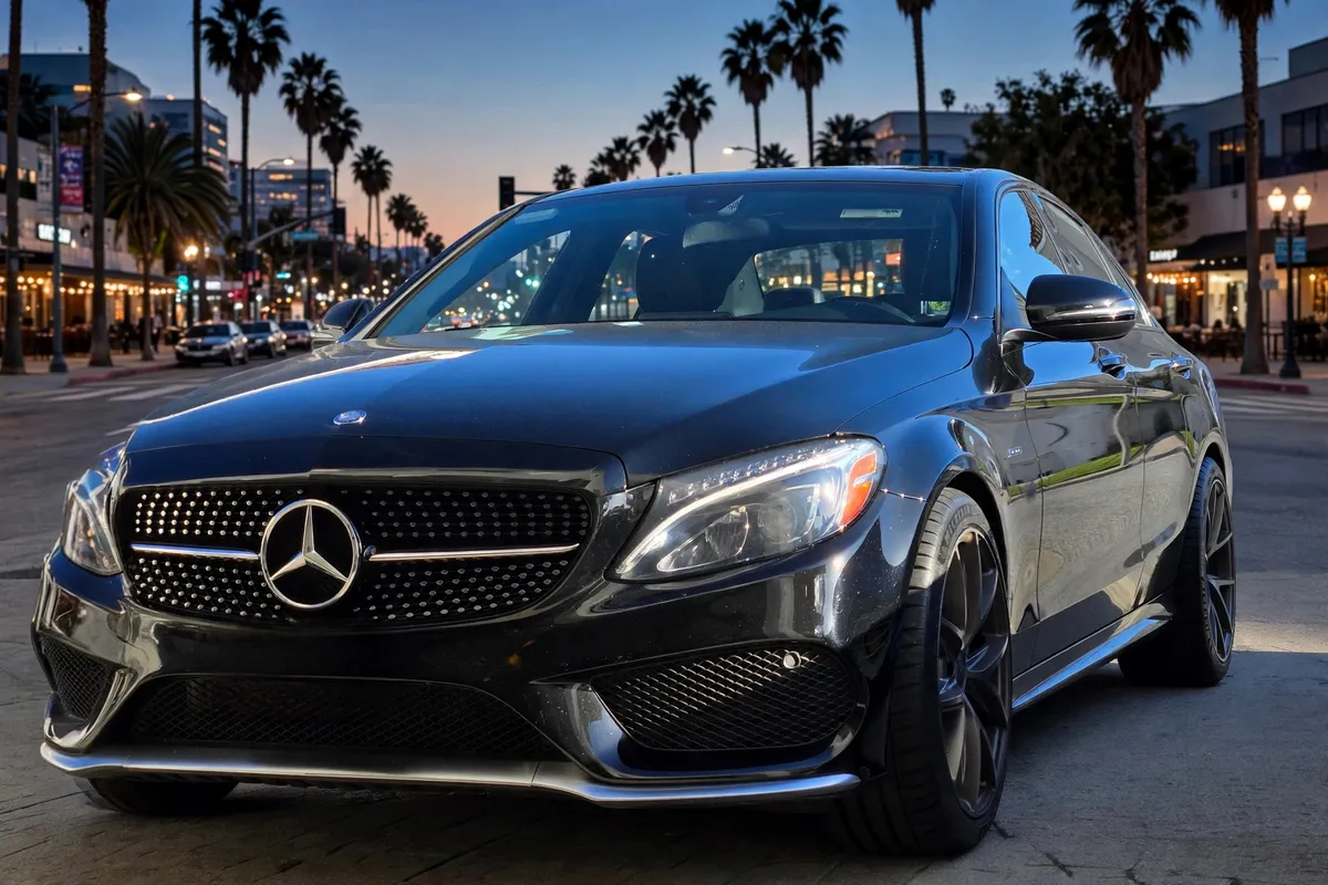 AI-generated view of a 2016 Mercedes-Benz C450 AMG with Niche Misano wheels