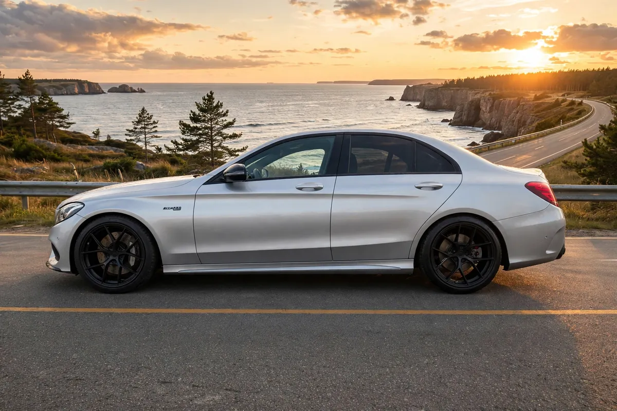 AI-generated view of a 2017 Mercedes-Benz C43 AMG with JR SL01 wheels