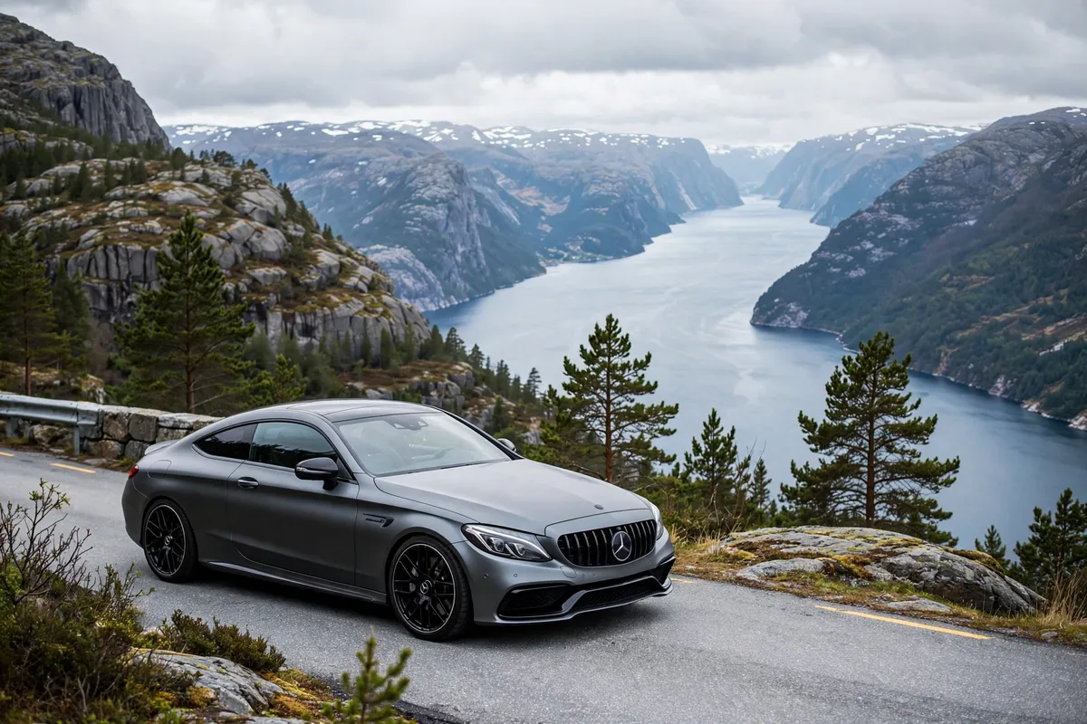 AI-generated view of a 2017 Mercedes-Benz C43 AMG Coupe with MAM GT1 wheels