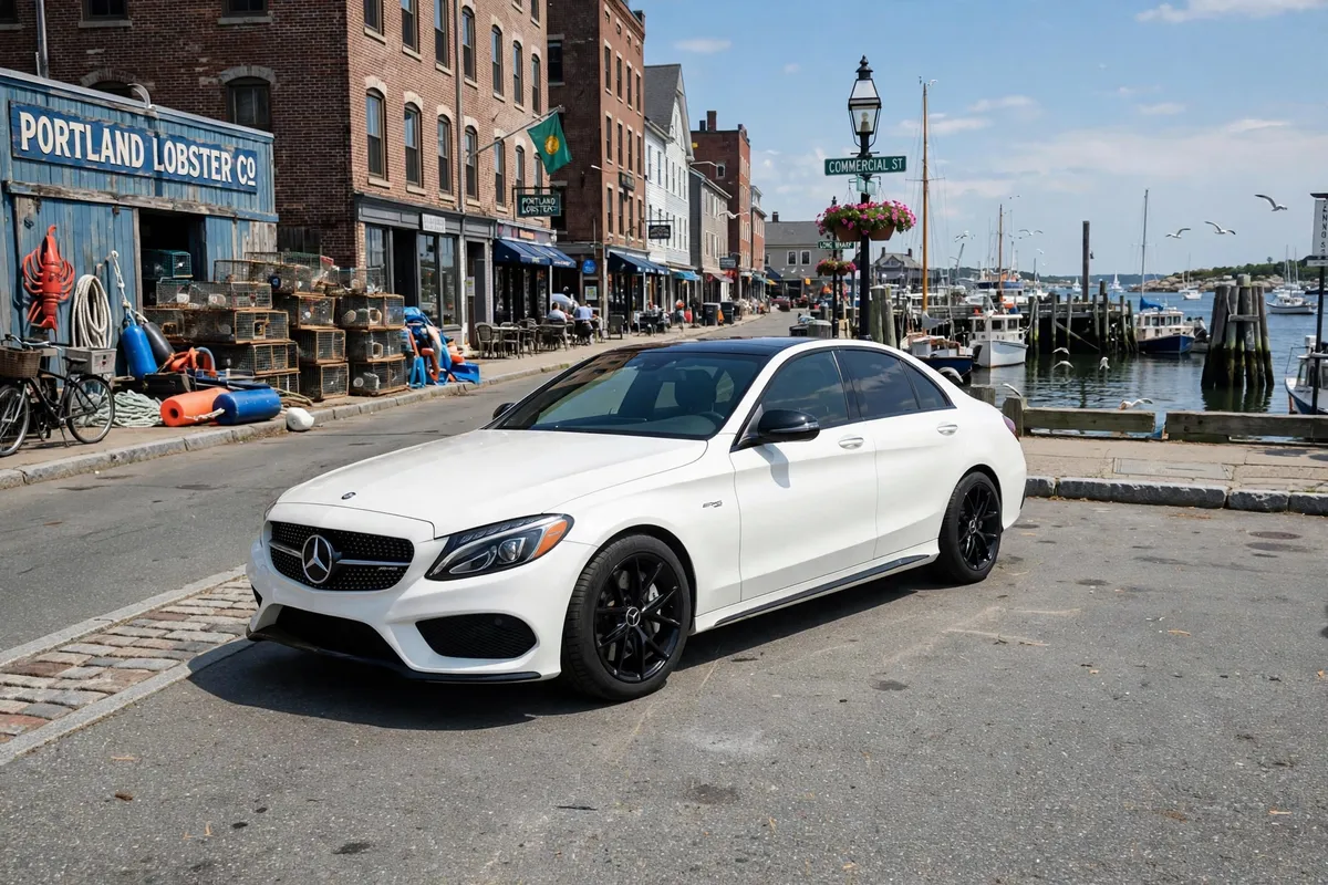 AI-generated view of a 2017 Mercedes-Benz C43 AMG with Niche Misano MR117 wheels
