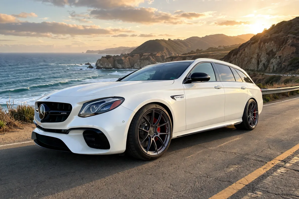 AI-generated view of a 2018 Mercedes-Benz E63 S AMG Wagon with BC Forged KL51 wheels