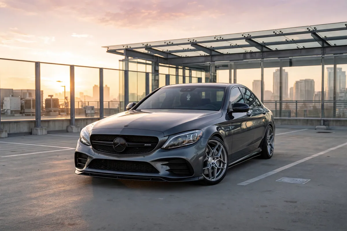 AI-generated view of a 2019 Mercedes-Benz C43 AMG with Rohana RFX11 wheels