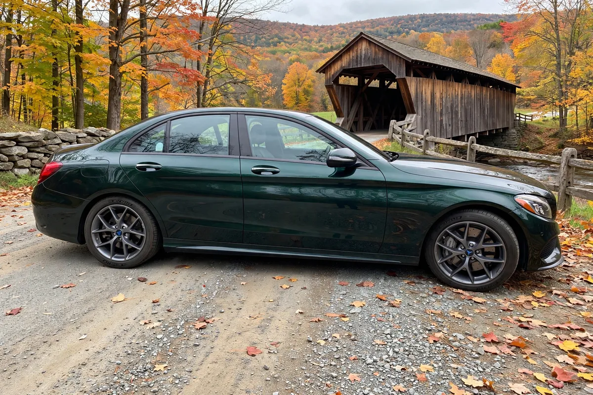 AI-generated view of a 2019 Mercedes-Benz C43 AMG with BBS SR wheels