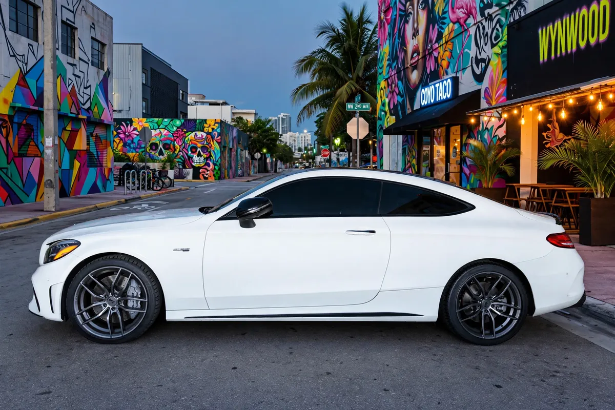 AI-generated view of a 2019 Mercedes-Benz C43 AMG Coupe with Niche M204 wheels