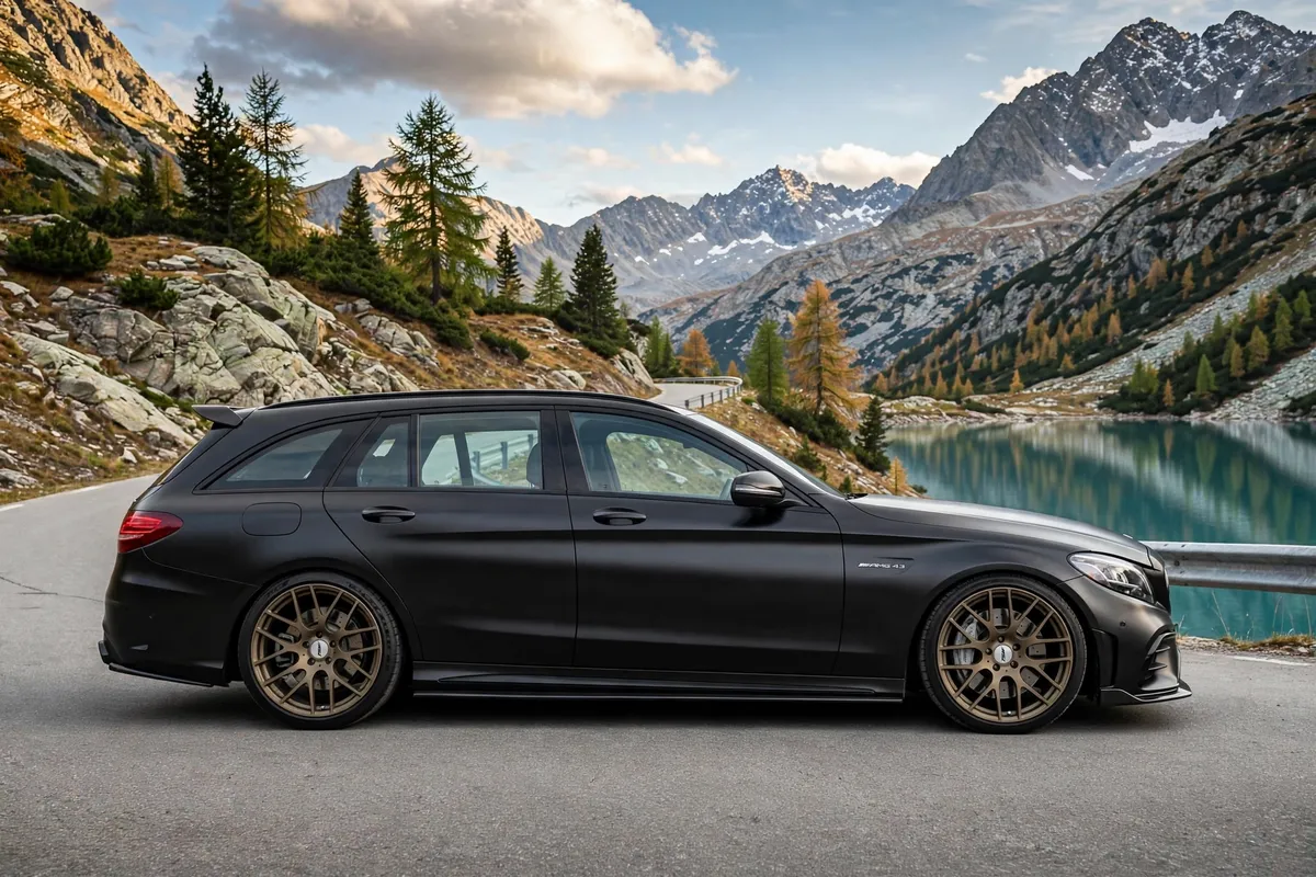 AI-generated view of a 2019 Mercedes-Benz C43 AMG Wagon with TSW Nurburgring wheels